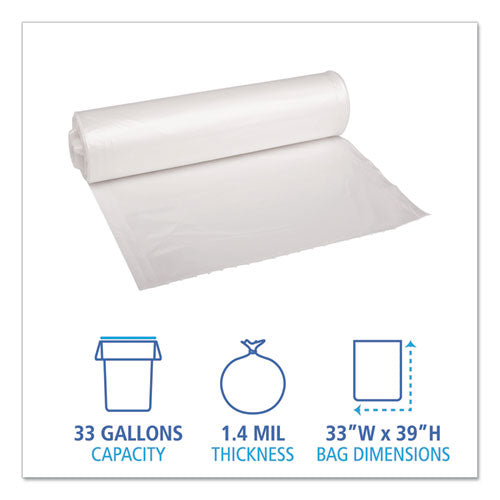 Low Density Repro Can Liners, 33 Gal, 1.4 Mil, 33" X 39", Clear, 10 Bags-roll, 10 Rolls-carton