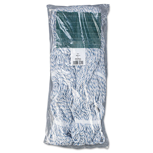 Mop Head, Floor Finish, Wide, Rayon-polyester, Medium, White-blue, 12-carton