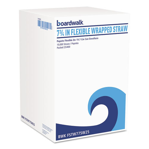 Flexible Wrapped Straws, 7 3-4", White, 500-pack, 20 Packs-carton