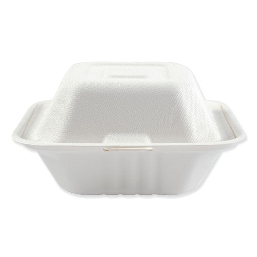 Bagasse Food Containers, Hinged-lid, 1-compartment 6 X 6 X 3.19, White, 125-sleeve, 4 Sleeves-carton
