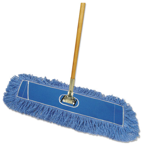 Dry Mopping Kit, 36 X 5 Blue Blended Synthetic Head, 60" Natural Wood-metal Handle