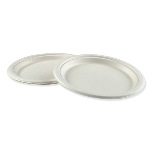 Bagasse Dinnerware, Plate, 9" Dia, White, 500-carton