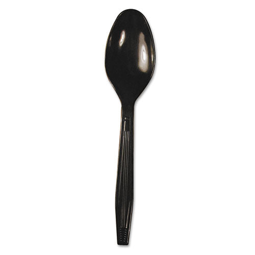 Heavyweight Polystyrene Cutlery, Teaspoon, Black, 1000-carton