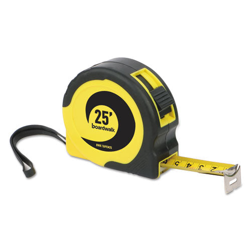 Easy Grip Tape Measure, 25 Ft, Plastic Case, Black And Yellow, 1-16" Graduations