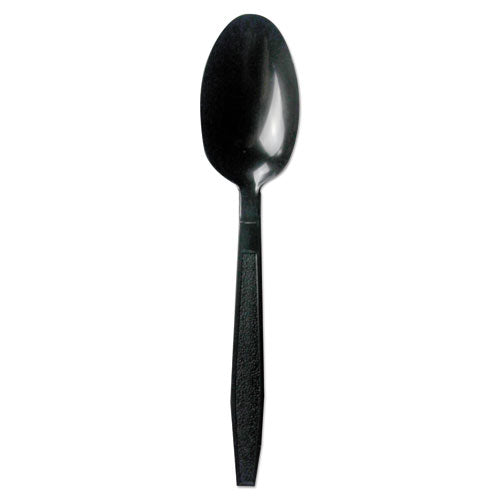 Heavyweight Polypropylene Cutlery, Teaspoon, Black, 1000-carton