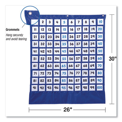 Hundreds Pocket Chart, 105 Pockets, 26 X 30, Blue