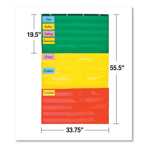 Adjustable Tri-section Pocket Chart With 18 Color Cards, Guide, 33.75 X 55.5