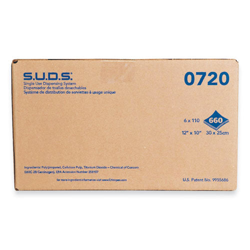 S.u.d.s. Single Use Dispensing System Towels For Quat, 10 X 12, 110-roll, 6 Rolls-carton