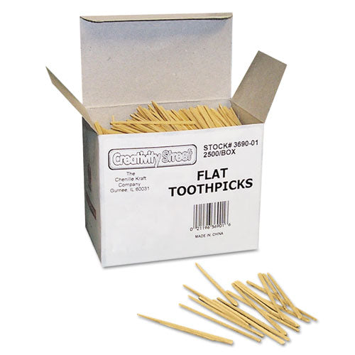 Flat Wood Toothpicks, Natural, 2,500-pack