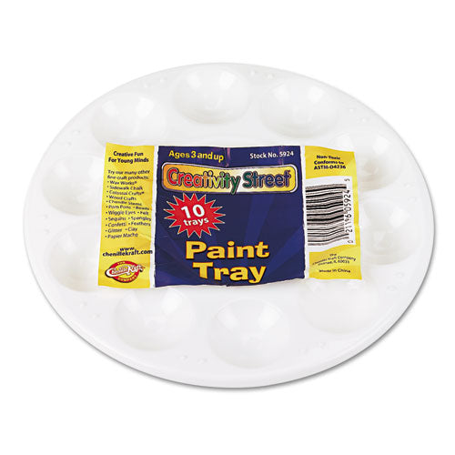 Round Plastic Paint Trays For Classroom, White, 10-pack