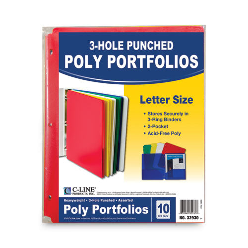 Two-pocket Heavyweight Poly Portfolio Folder, 3-hole Punch, 11 X 8.5, Assorted, 10-pack