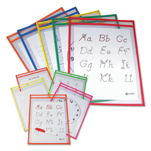 Reusable Dry Erase Pockets, 9 X 12, Assorted Primary Colors, 10-pack