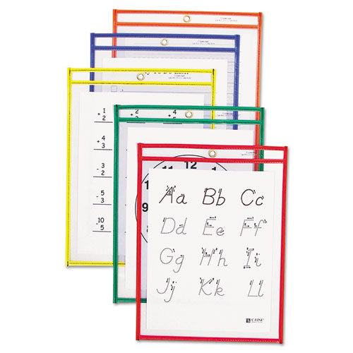 Reusable Dry Erase Pockets, 9 X 12, Assorted Primary Colors, 5-pack