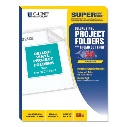 Deluxe Vinyl Project Folders, Letter Size, Clear, 50-box