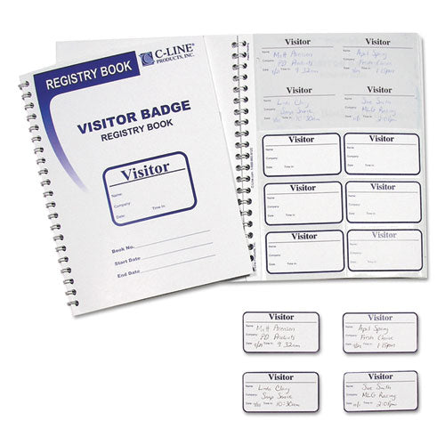 Visitor Badges With Registry Log, 3 5-8 X 1 7-8, White, 150 Badges-box