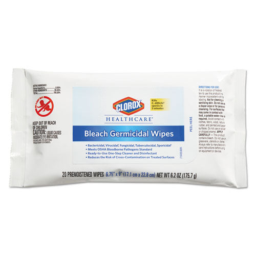 Bleach Germicidal Wipes, 6.75 X 9, Unscented, 100 Wipes-flat Pack, 6 Packs-carton