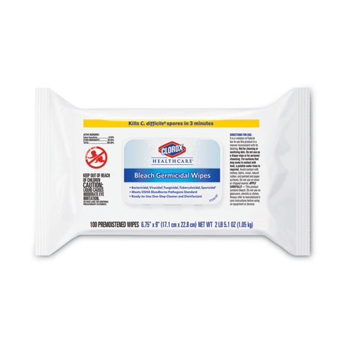 Bleach Germicidal Wipes, 6.75 X 9, Unscented, 100 Wipes-flat Pack, 6 Packs-carton