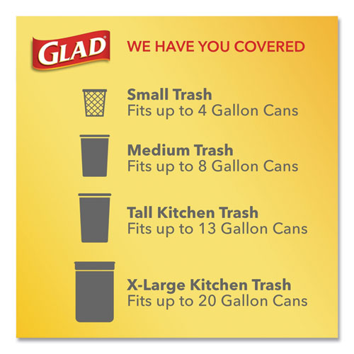 Glad® ForceFlexPlus OdorShield Tall Kitchen Drawstring Trash Bags, 13 Gal,  0.9 mil, 204/Case