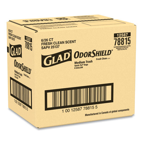 OdorShield Medium Quick-Tie Trash Bags, 8 gal, 0.57 mil, 21.63 x 23,  White, 156/Carton - Supply Box