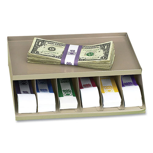 Coin Wrapper And Bill Strap Single-tier Rack, 6 Compartments, 10 X 8.5 X 3, Steel, Pebble Beige