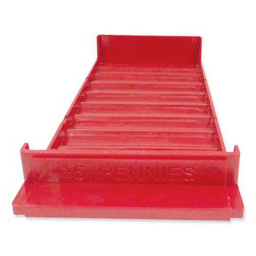Stackable Plastic Coin Tray, Pennies, 3.75 X 11.5 X 1.5, Red, 2-pack