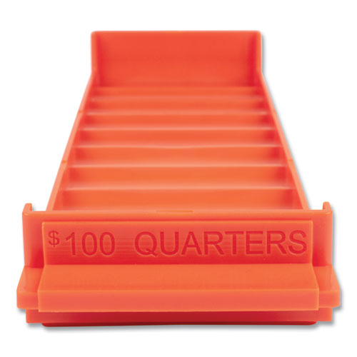 Stackable Plastic Coin Tray, Quarters, 3.75 X 11.5 X 1.5, Orange, 2-pack