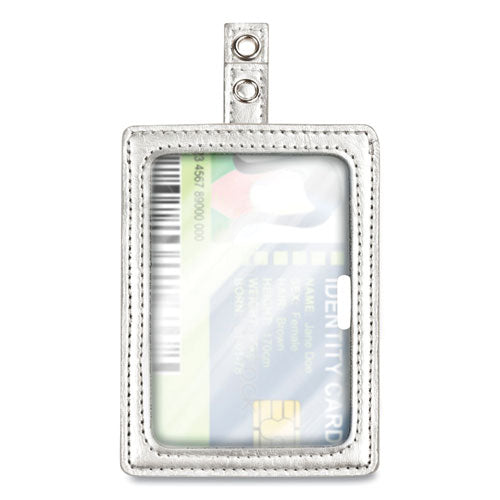 Myid Leather Id Badge Holder, Vertical-horizontal, 2.5 X 4, Silver