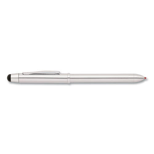 Tech3+ Multi-color Ballpoint Pen-stylus, Retractable, Medium 1 Mm, Black-red Ink, Lustrous Chrome Barrel
