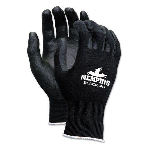 Economy Pu Coated Work Gloves, Black, Small, 1 Dozen