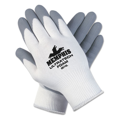 Ultra Tech Foam Seamless Nylon Knit Gloves, Large, White-gray, 12 Pair-dozen