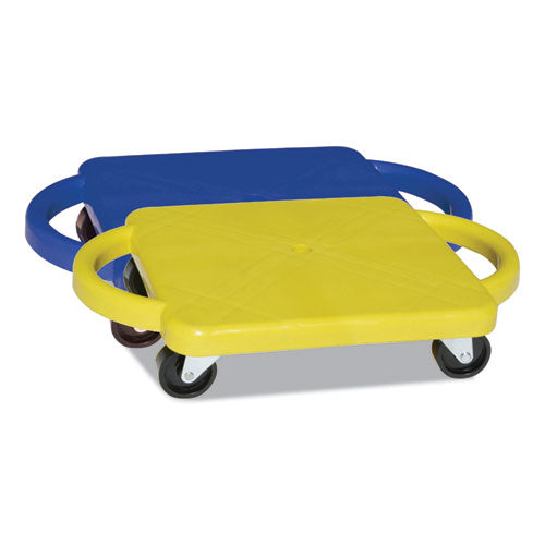Scooter With Handles, Blue-yellow, 4 Rubber Swivel Casters, Plastic, 12 X 12