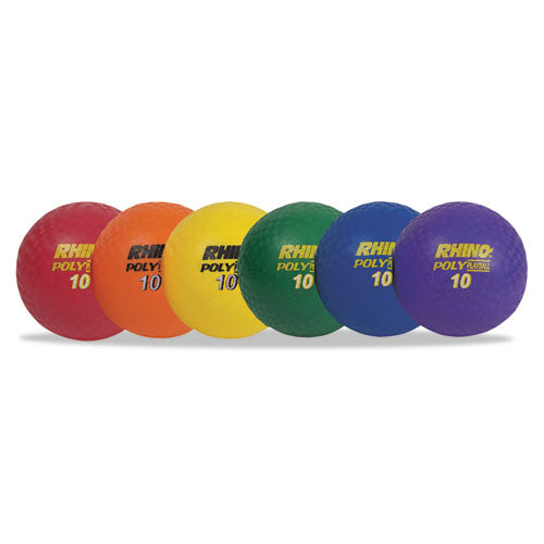 Rhino Playground Ball Set, 10" Diameter, Rubber, Assorted Colors, 6-set