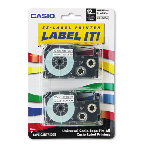 Tape Cassettes For Kl Label Makers, 0.5" X 26 Ft, Black On White, 2-pack