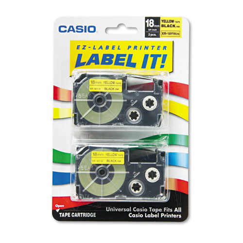 Tape Cassettes For Kl Label Makers, 0.75" X 26 Ft, Black On Yellow, 2-pack