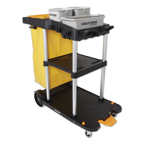 Click-connect Janitorial Cart, 3 Shelves, 43.2 X 22 X 46.3, Black-gray