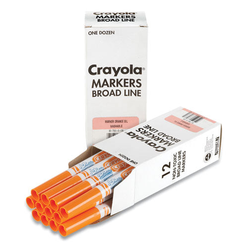 Broad Line Washable Markers, Broad Bullet Tip, Orange, 12-box