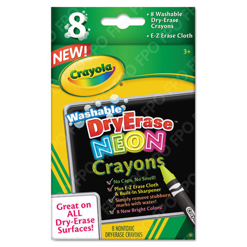 Washable Dry Erase Crayons W-e-z Erase Cloth, Assorted Neon Colors, 8-pack