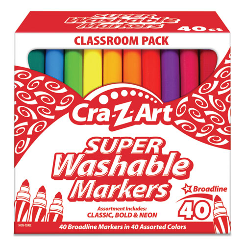 Super Washable Markers, Broad Bullet Tip, Assorted Colors, 40-set