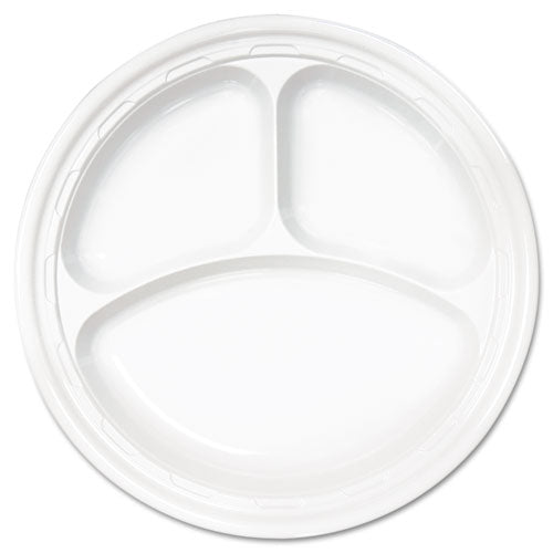 Famous Service Plastic Dinnerware, Plate, 3-compartment, 10.25" Dia, White, 125-pack, 4 Packs-carton