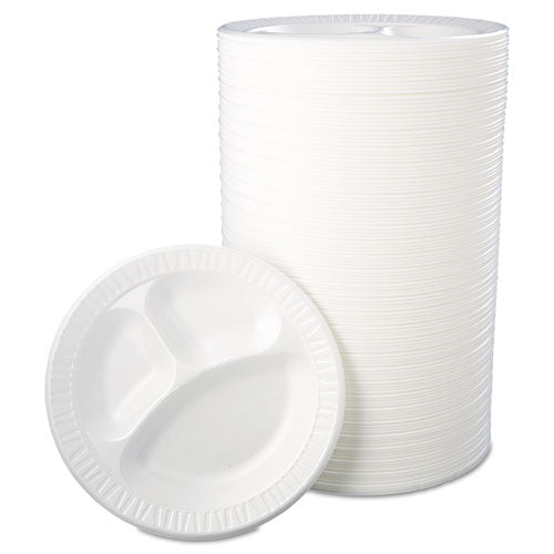 Laminated Foam Dinnerware, Plate, 3-compartment, 10.25" Dia, White, 125-pack, 4 Packs-carton