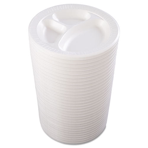 Laminated Foam Dinnerware, Plate, 3-compartment, 10.25" Dia, White, 125-pack, 4 Packs-carton