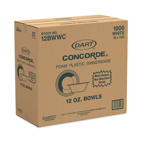 Concorde Non-laminated Foam Bowl, 12 Oz, White, 125-pack, 8 Packs-carton