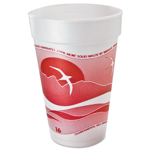 Horizon Hot-cold Foam Drinking Cups, 16 Oz, Printed, Cranberry-white, 25-bag, 40 Bags-carton