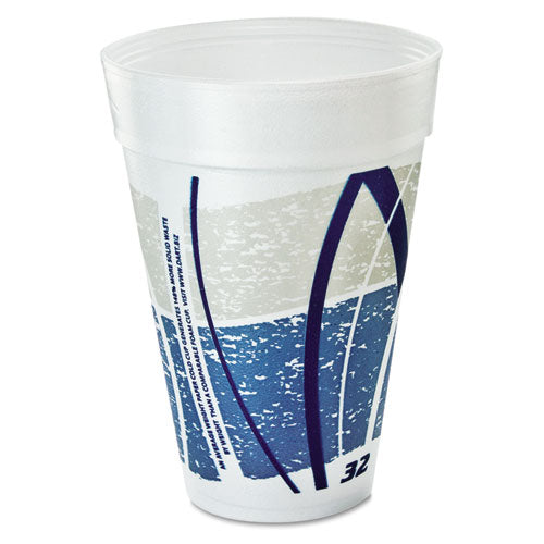 Impulse Hot-cold Foam Drinking Cups, 32 Oz, White-blue-gray, 25-bag, 20-carton