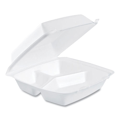 Foam Hinged Lid Containers, 3-compartment, 8.38 X 7.78 X 3.25, 200-carton