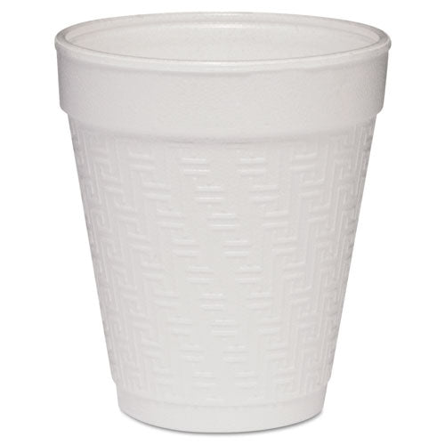 Small Foam Drink Cup, 8 Oz, White With Greek Key Design,  25-bag, 40 Bags-carton