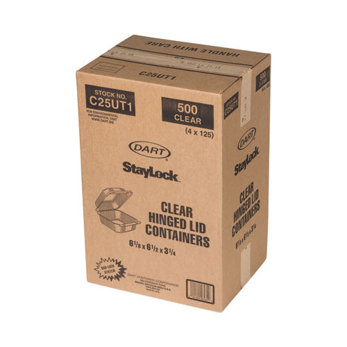 Staylock Clear Hinged Lid Containers, 6.5 X 6.1 X 3, Clear, 125-pack, 4 Packs-carton