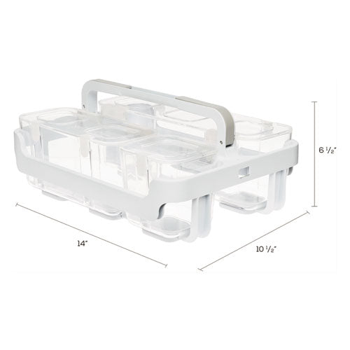 Stackable Caddy Organizer With S, M And L Containers, White Caddy, Clear Containers
