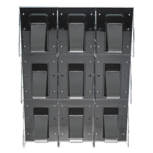 Stand-tall 9-bin Wall-mount Literature Rack, Mag, 27.5w X 3.38d X 35.63h, Clear-black