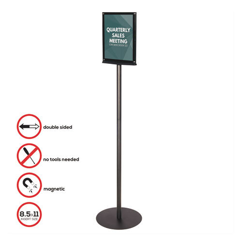 Double-sided Magnetic Sign Display, 8.5 X 11 Insert, 56" Tall, Clear-black